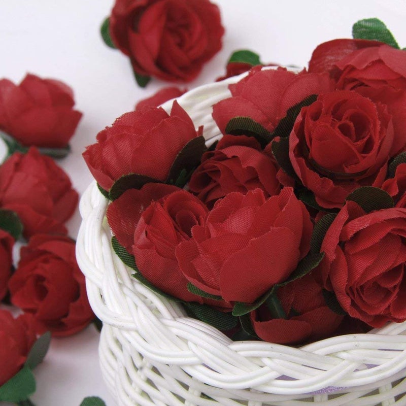 EBTOYS 50pcs Artificial Roses Flower Heads Artificial Flowers Heads Wedding Party Decor 3cm - Red - Image 4